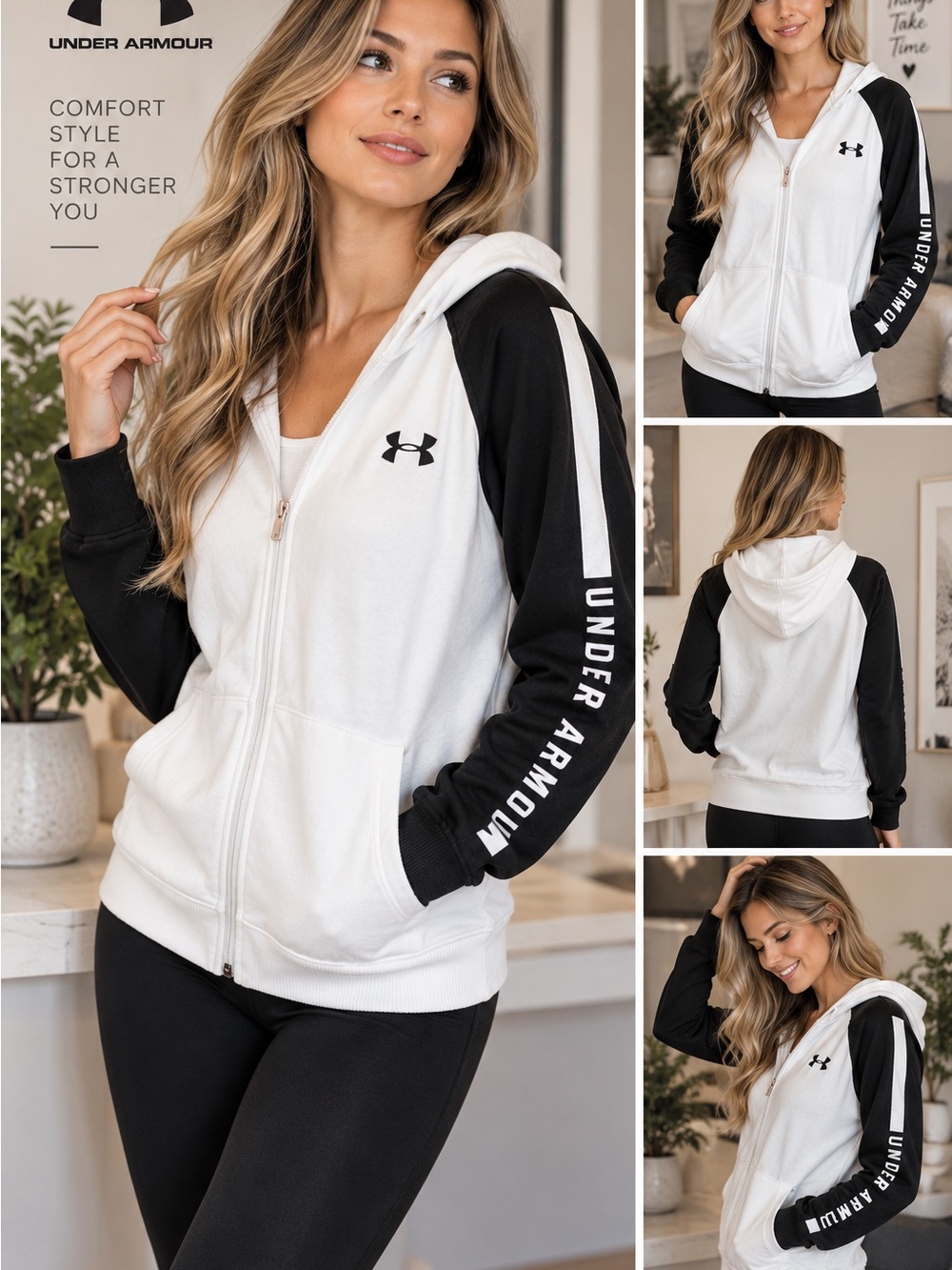 Under Armour Women’s Full-Zip Hoodie Black & White – Size M